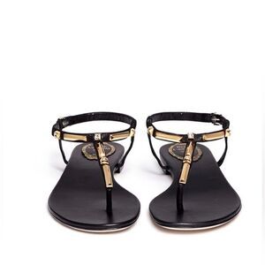 Rene Caovilla Metallic Gold-Tone & Crystal Embellished Flat Sandals